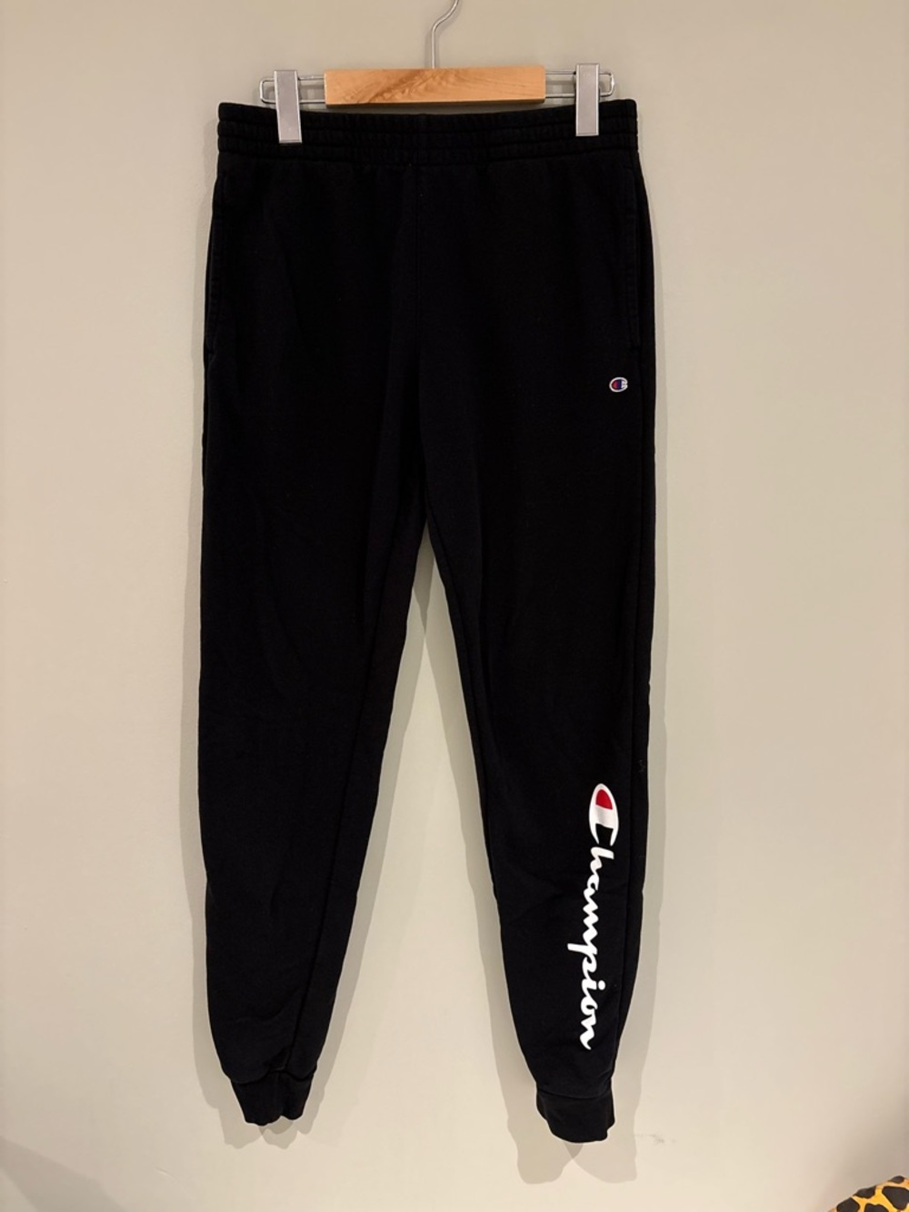 Champion Black Logo Joggers with Script Side Branding